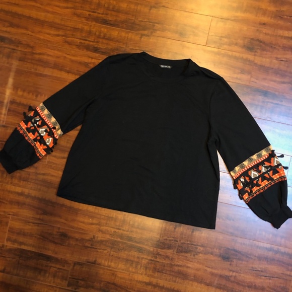 Black Aztec Fringe Stretch 3XL Sweatshirt Top - Picture 7 of 13